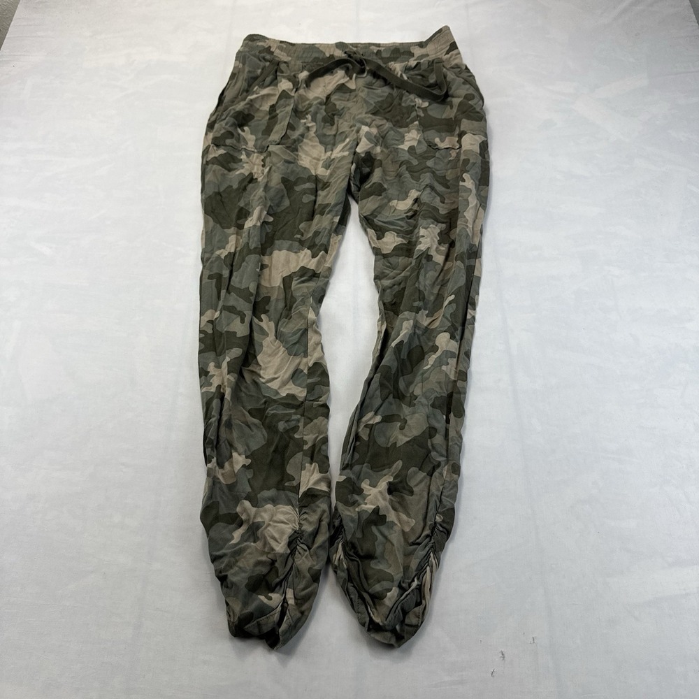 Vigoss Rose Womens Pants Size L Camo Green Ruched Drawstring Casual Jogger